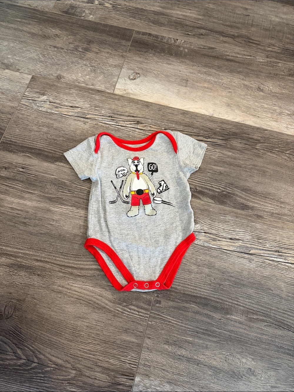 NHL Gray & Red Baby One-Piece Bodysuit with Hockey Bear‎ Graphic